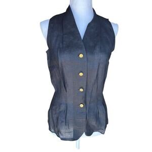 SLB by Sunny Leigh Women's Classic Waistcoat 100% Linen Black Size Small